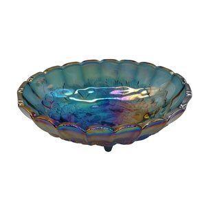Console Bowl Carnival Glass Footed Large Blue Glass Indiana Glass